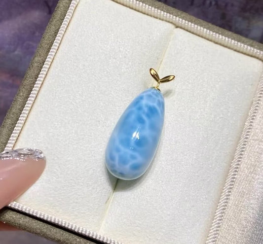Certified Larimar Teardrop Gemstone Pendant Necklace (22.8*11mm)