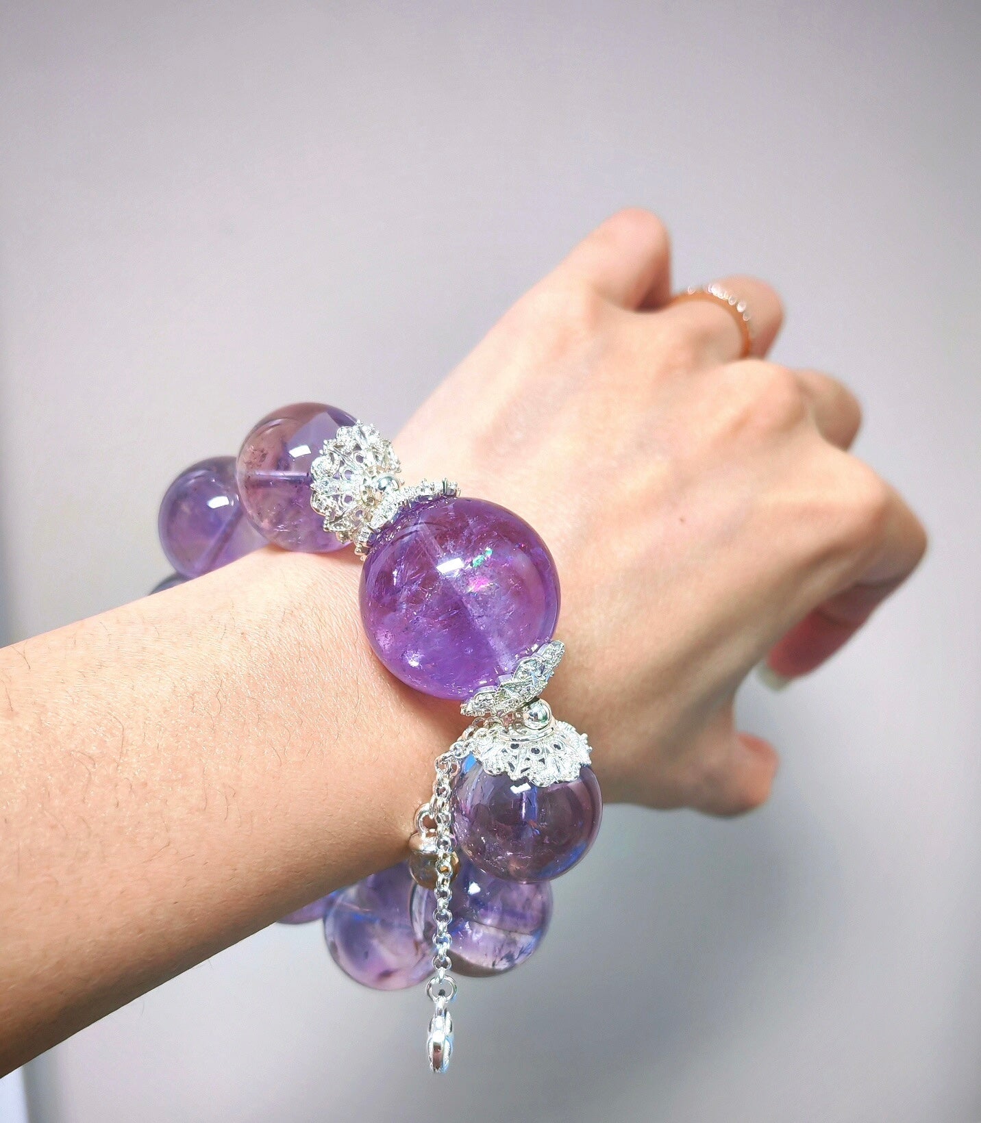 Natural lavender Amethyst Quartz crystal purple beads bracelet 20mm