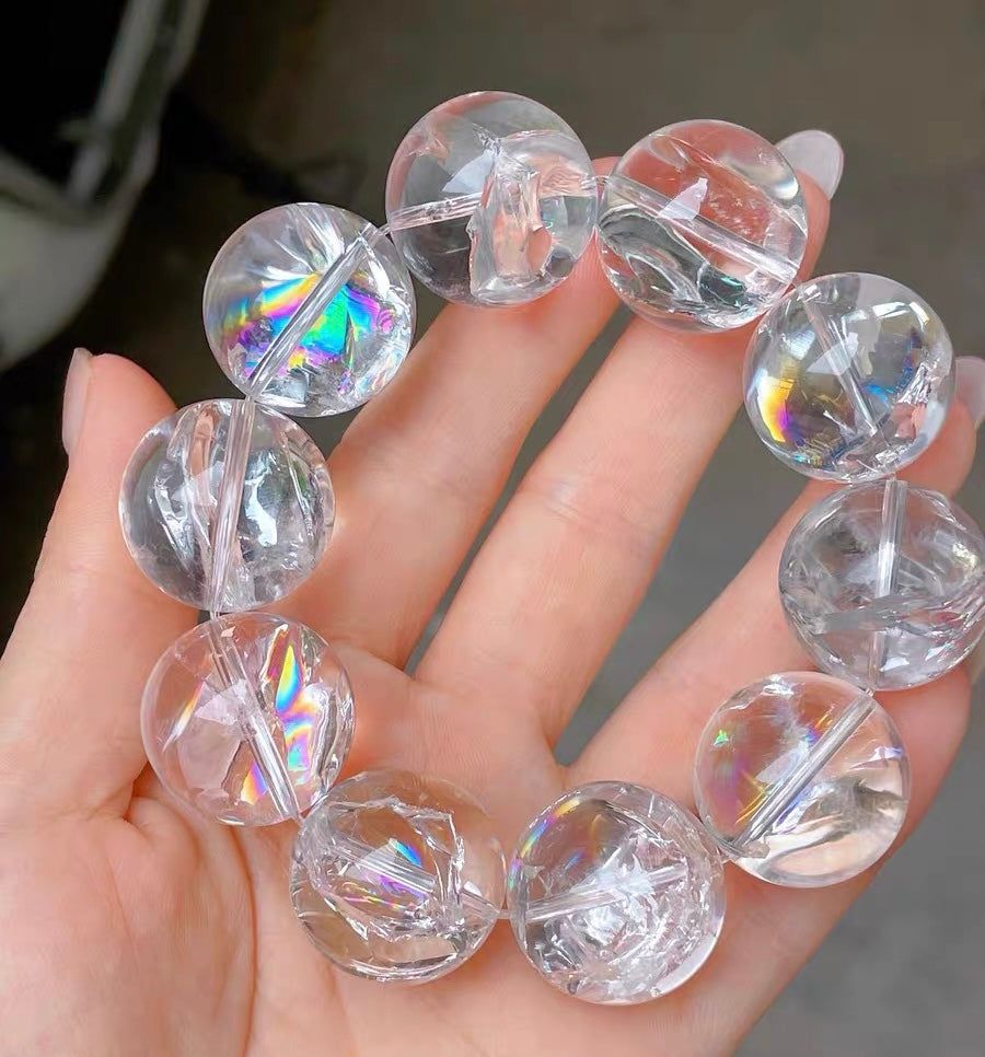 Rainbow White asai Rock quartz Crystal beaded bracelet 21nm