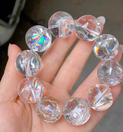 Rainbow White asai Rock quartz Crystal beaded bracelet 21nm