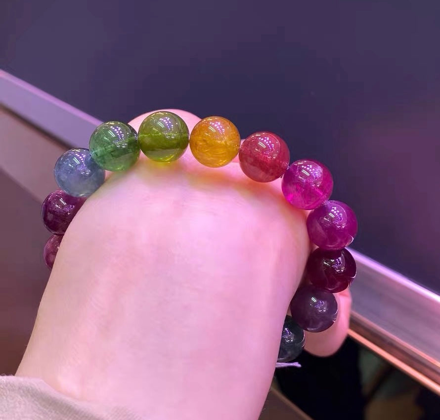 11mm Natural Genuine Rainbow tourmaline beads bracelet