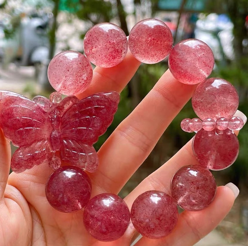 Natural Red strawberry Quartz Crystal Handmade beads bracelet 18mm