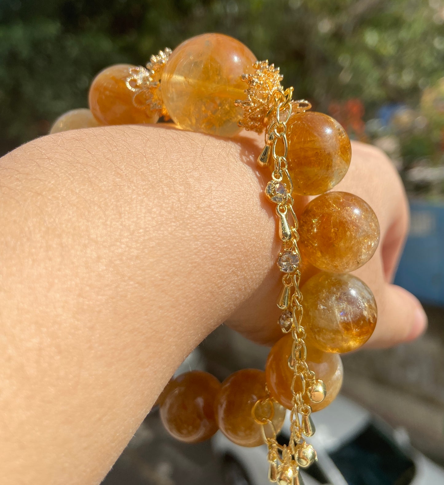 16mm Natural yellow Citrine Quartz Crystal beads bracelet