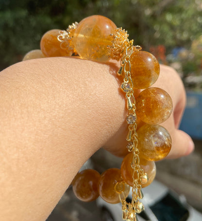 16mm Natural yellow Citrine Quartz Crystal beads bracelet