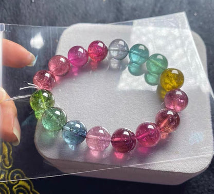 Natural Genuine Rainbow tourmaline purple blue red pink Green yellow color beads bracelet 12mm