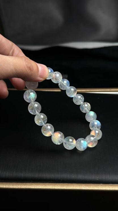 Natural Rainbow Flashlight moonstone beads bracelet 10.8mm