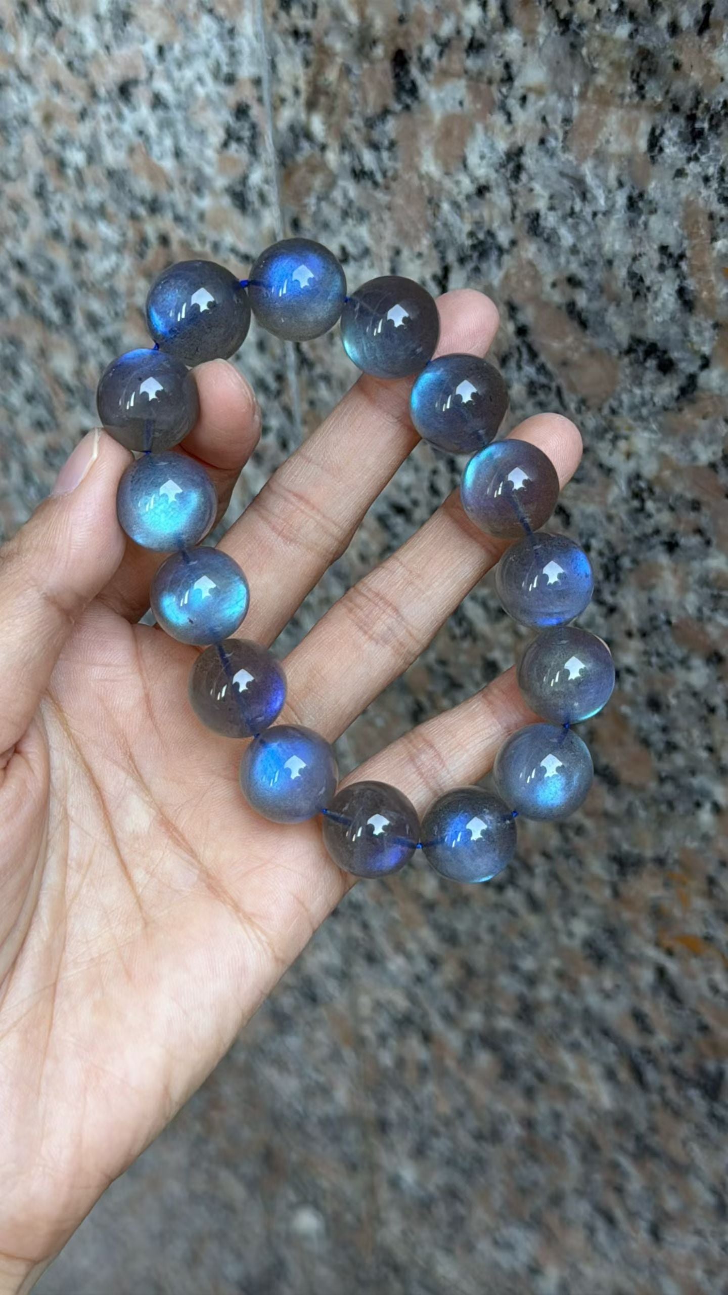 15MM Blue Flashlight Gray moonstone labradorite beaded bracelet