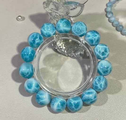 Natural blue Larimar beaded bracelet 14mm