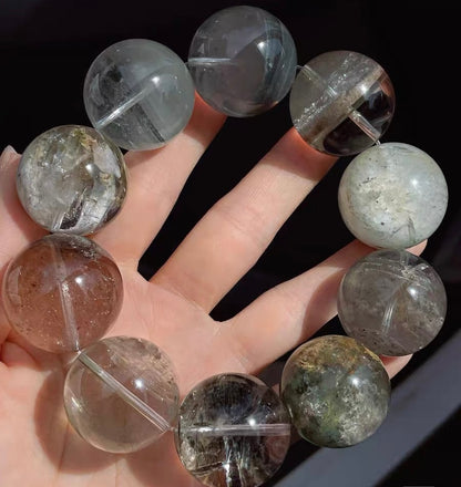 26mm natural Genuine phantom Rabbit hair Rutilated Quartz Crystal beads bracelet