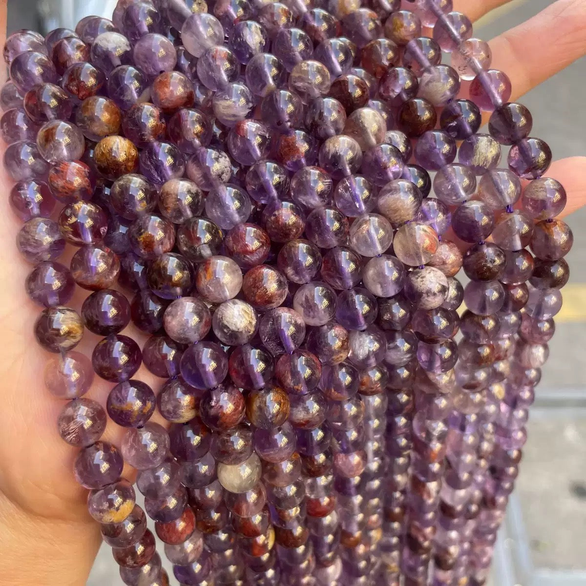 Natural purple phantom Titanium Quartz Crystal round loose beads