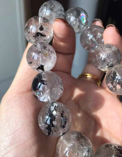 Natural Rainbow Herkimer diamond Quartz Crystal beads bracelet 18mm
