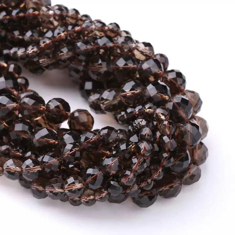 Natural Smoky Quartz Crystal Faceted diamond loose beads