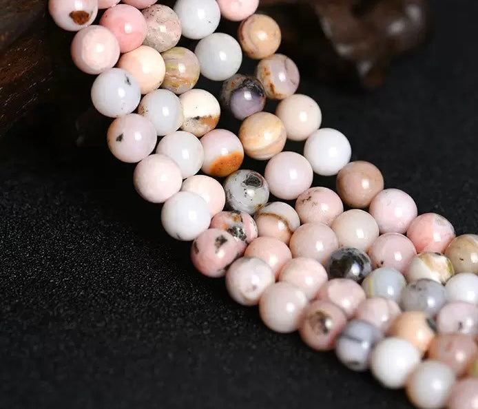 Natural pink opal smooth round loose beads