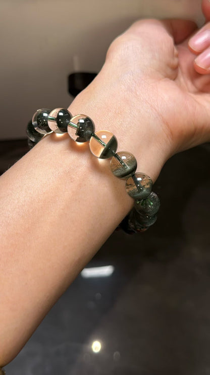 11mm natural Green phantom quartz Crystal beads bracelet