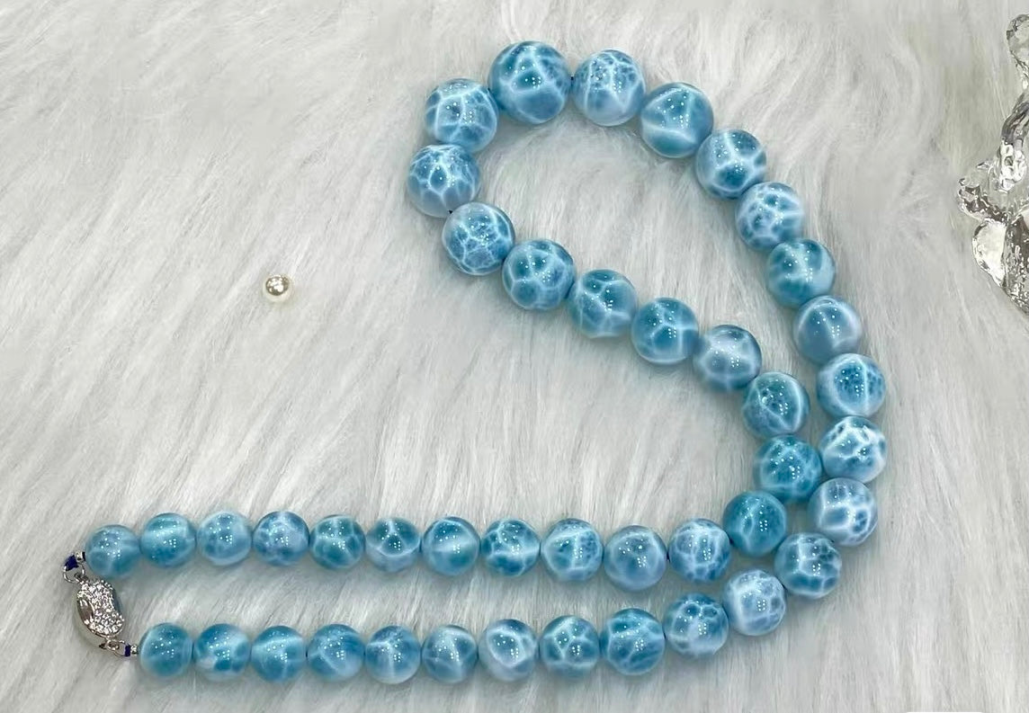 Natural blue Larimar beads necklace