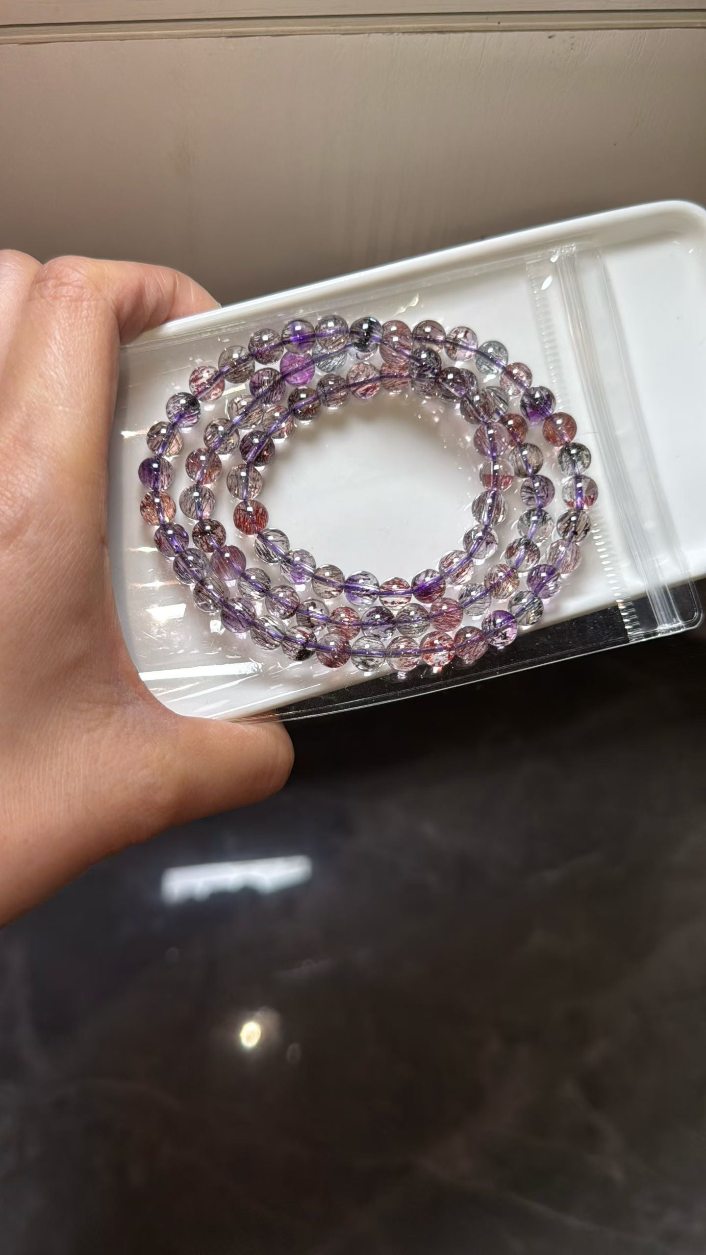 6.8mm Natural Super seven crystal Rutilated Quartz beads bracelet,3 laps bracelet