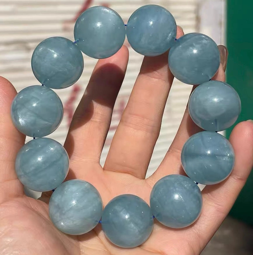 20mm Natural Black Starlight Aquamarine beaded bracelet