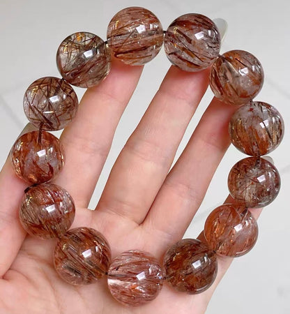 Natural Black Golden Super seven Rutilated Quartz Crystal beaded bracelet,17mm