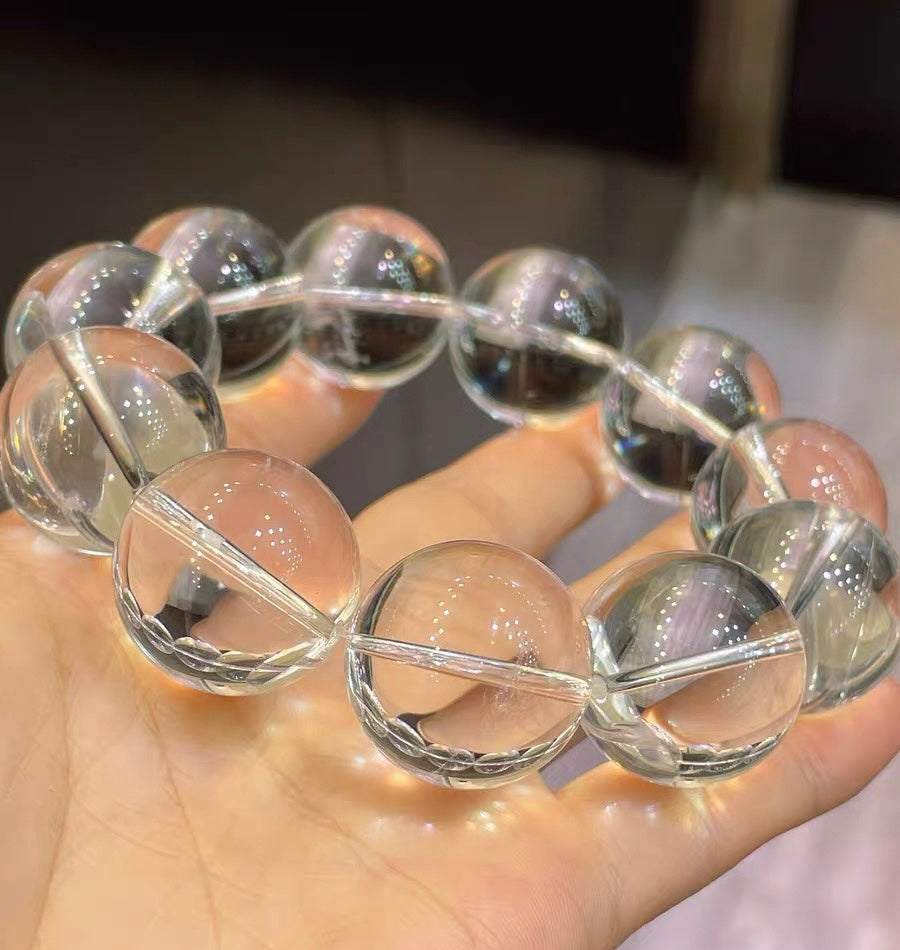 Natural white clear Rock quartz Crystal beads bracelet 20mm