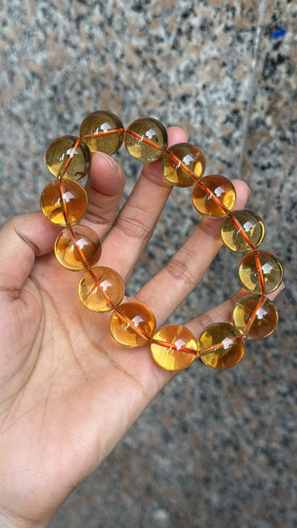 Natural Genuine yellow Citrine Quartz Crystal beads bracelet 17mm