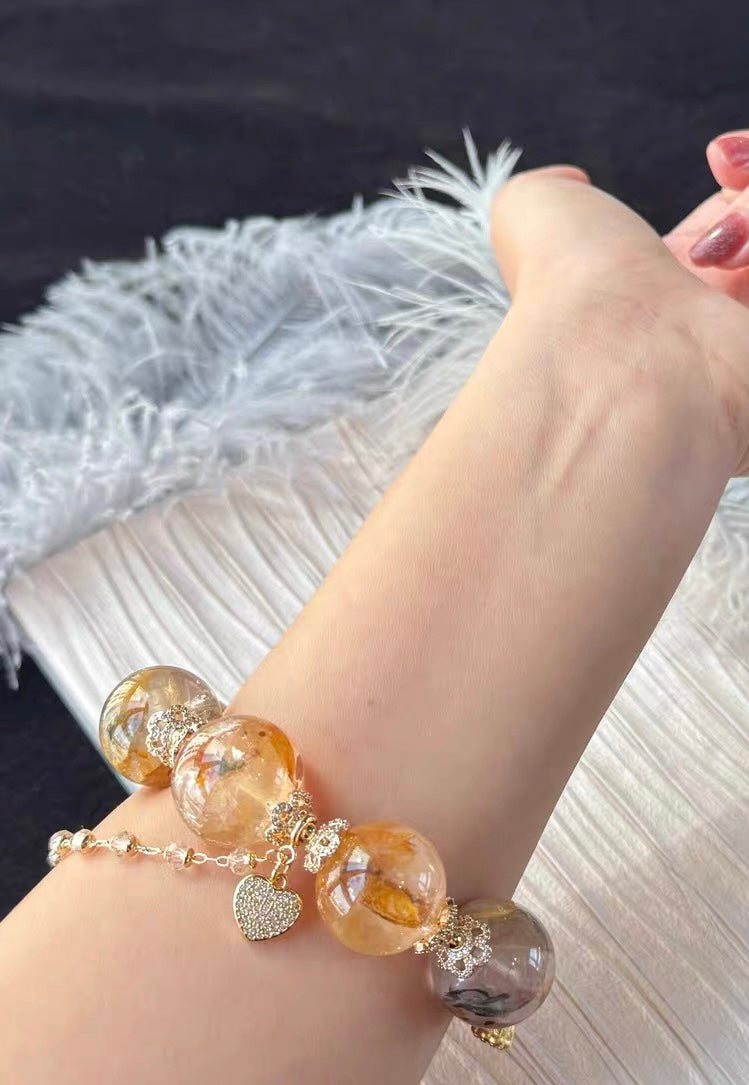 Natural pyrite in Hematoid Lepidocrocite Quartz Crystal beaded bracelet 20mm