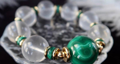 Natural Rock quartz Crystal and malachite beaded bracelet