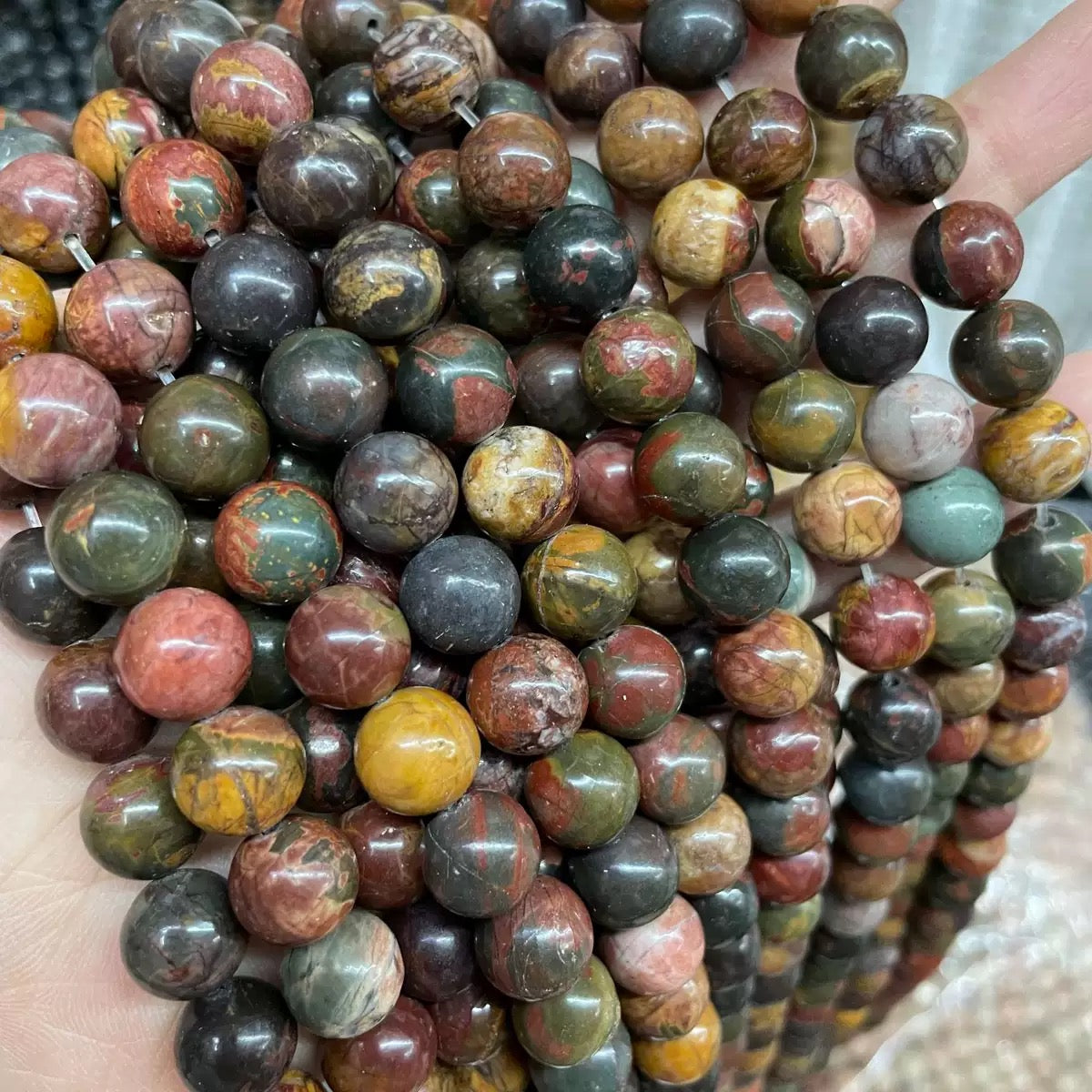 Natural red Picasso Jasper smooth round loose beads，Red Creek Jasper