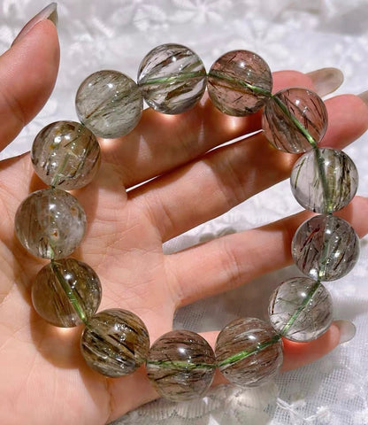Green Rutilated Quartz Crystal bracelet