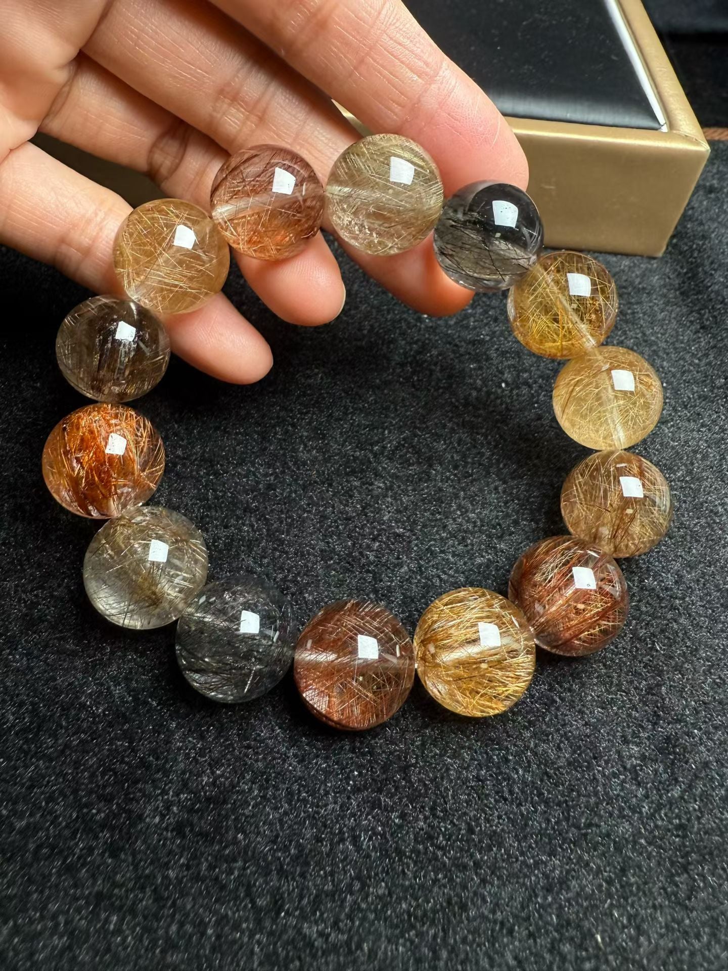 Multicolor Rutilated Quartz Crystal beaded bracelet 16mm