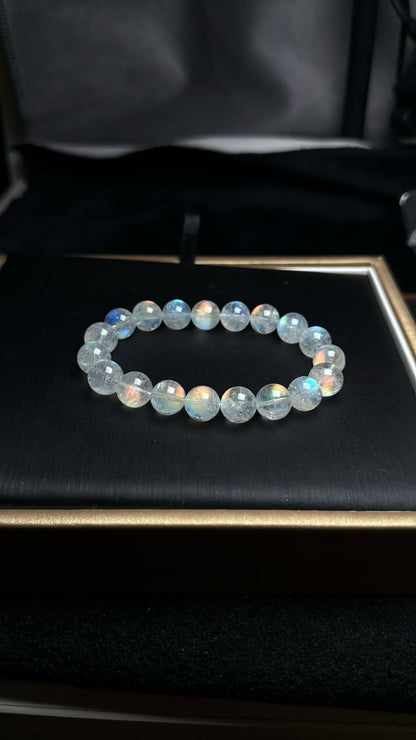 Natural Rainbow Flashlight moonstone beads bracelet 10.8mm