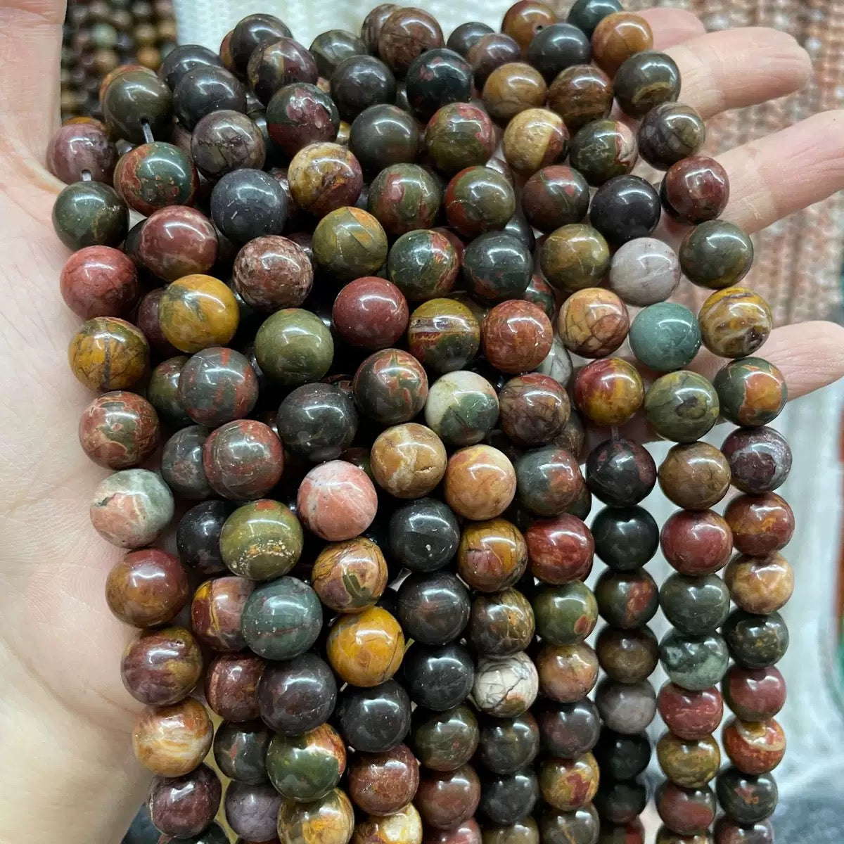 Natural red Picasso Jasper smooth round loose beads，Red Creek Jasper