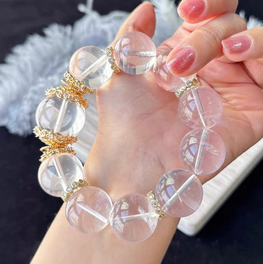 19mm Natural pink Rose quartz Crystal beads bracelet