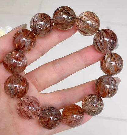 Natural Black Golden Super seven Rutilated Quartz Crystal beaded bracelet,17mm