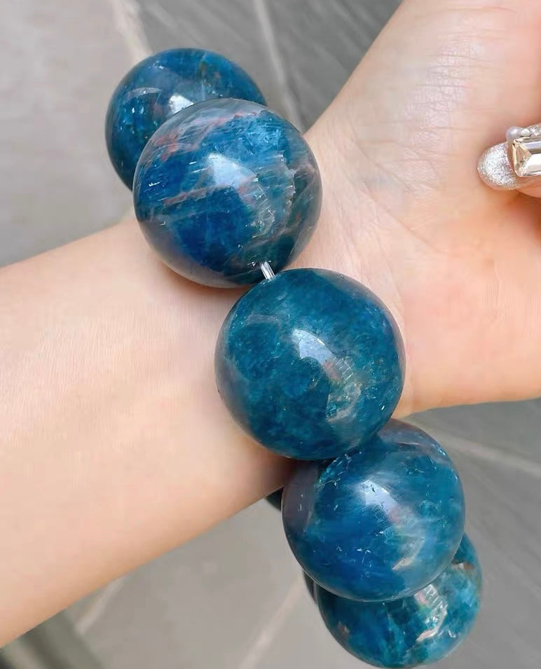 30MM Natural blue Apatite beaded bracelet
