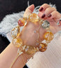 Natural yellow pyrite Hematoid Lepidocrocite Quartz Crystal beads bracelet,19mm