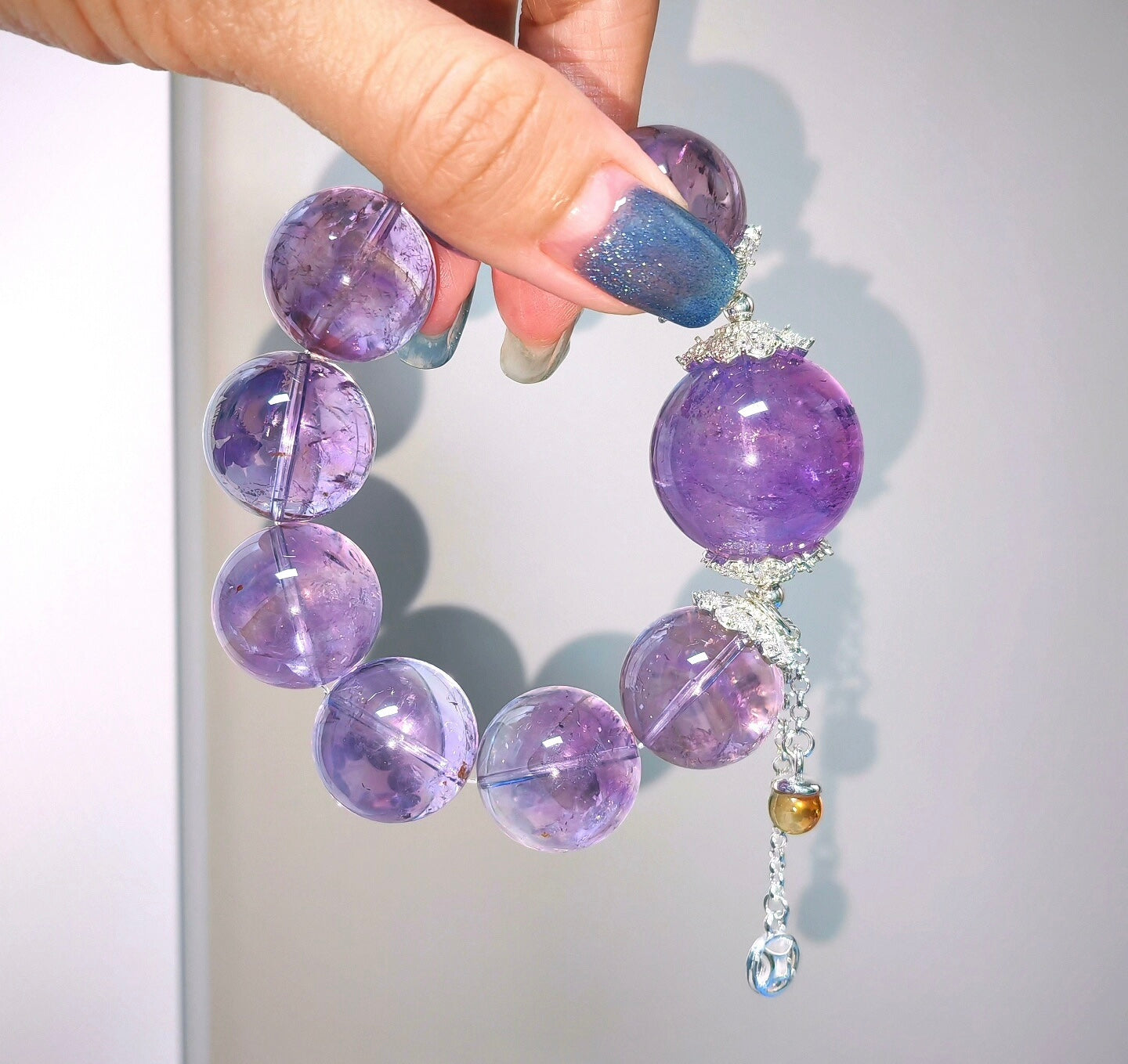 Natural lavender Amethyst Quartz crystal purple beads bracelet 20mm