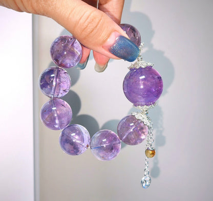 Natural lavender Amethyst Quartz crystal purple beads bracelet 20mm