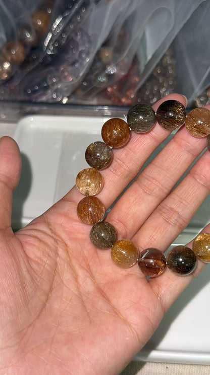 Multicolor Rutilated Quartz Crystal beaded bracelet 12mm