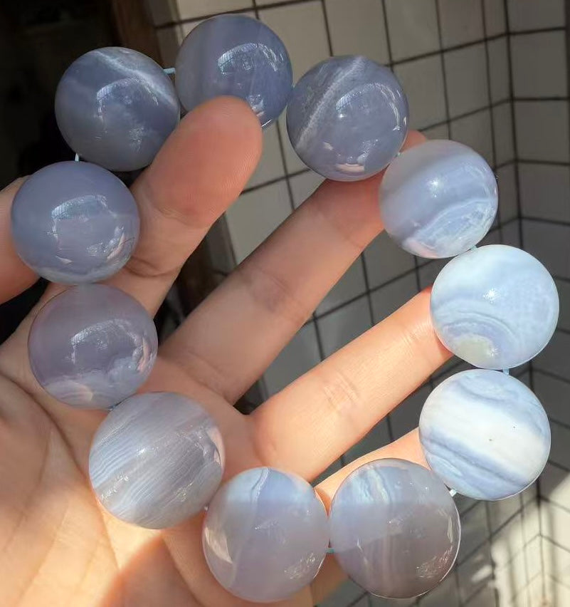 Natural Blue chalcedony beads bracelet 22mm