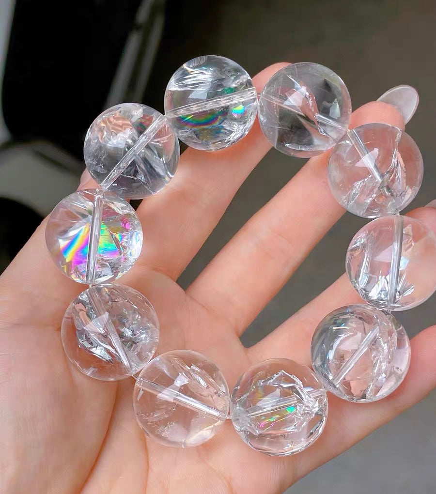 Rainbow White asai Rock quartz Crystal beaded bracelet 21nm