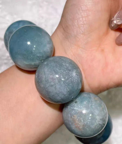 25mm Natural Round Starlight Aquamarine beaded bracelet