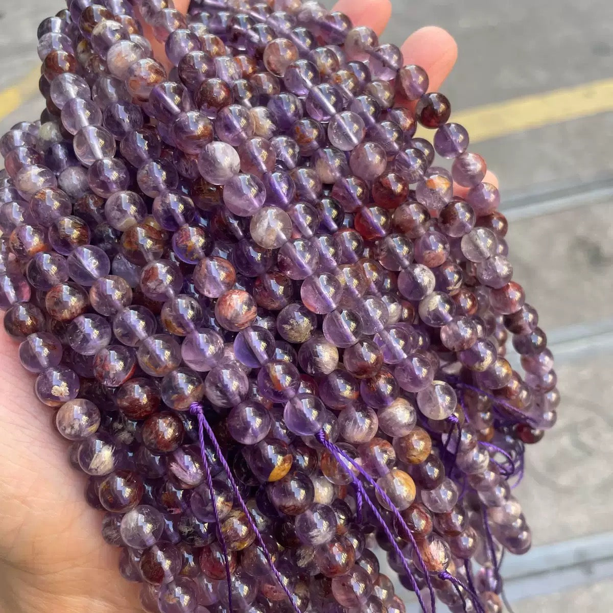 Natural purple phantom Titanium Quartz Crystal round loose beads