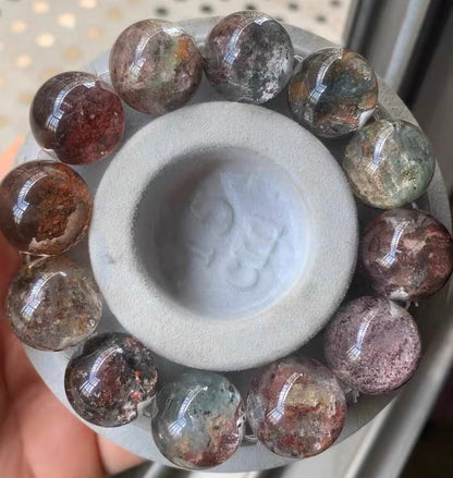 17mm Natural Flowers Phantom quartz Crystal beaded bracelet