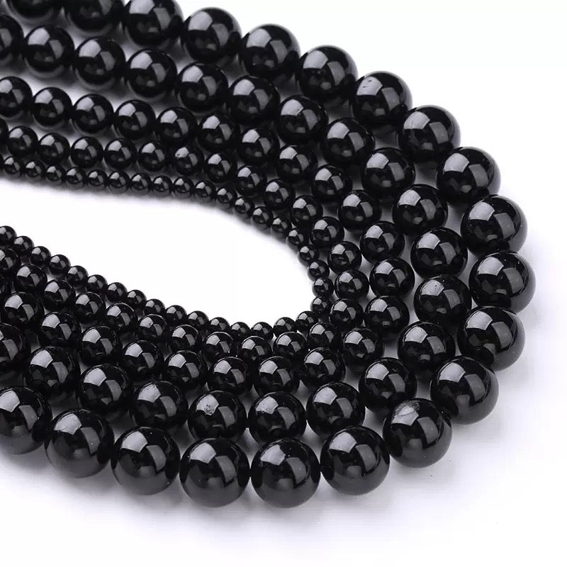 Natural Black tourmaline smooth round loose beads