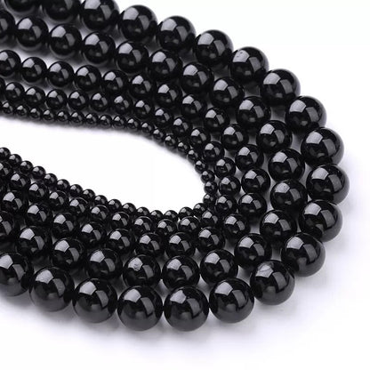 Natural Black tourmaline smooth round loose beads