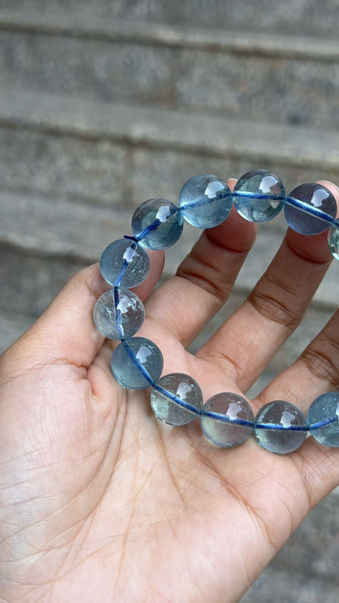 Natural Genuine blue aquamarine beads bracelet 13mm