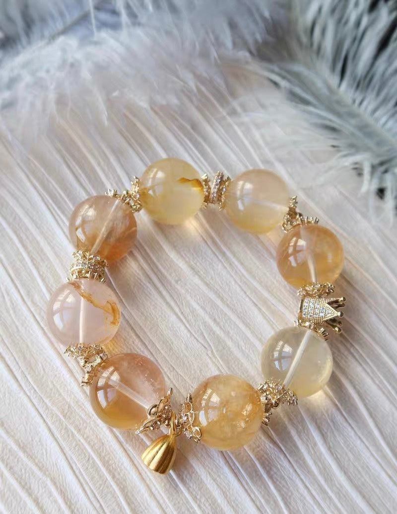 19mm Natural Yellow pyrite in Hematoid Lepidocrocite Quartz Crystal beaded bracelet