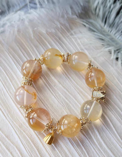 19mm Natural Yellow pyrite in Hematoid Lepidocrocite Quartz Crystal beaded bracelet