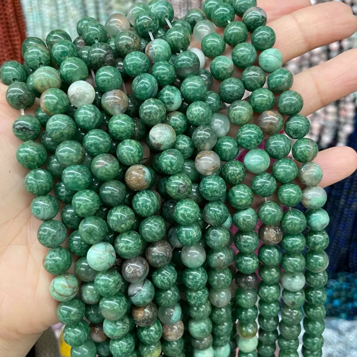 Natural Green jade smooth round loose beads wholesale