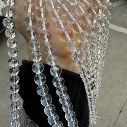 Natural white clear Rock Quartz Crystal round loose beads